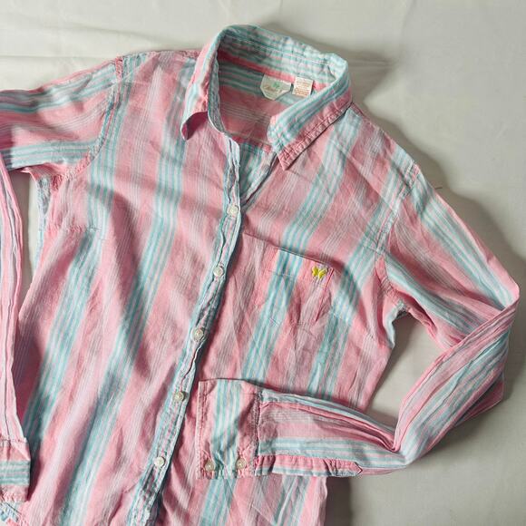 Vintage Y2k Aeropostale Aero Pink & Blue Striped Button Down Polo Top Sz XS - Picture 2 of 9